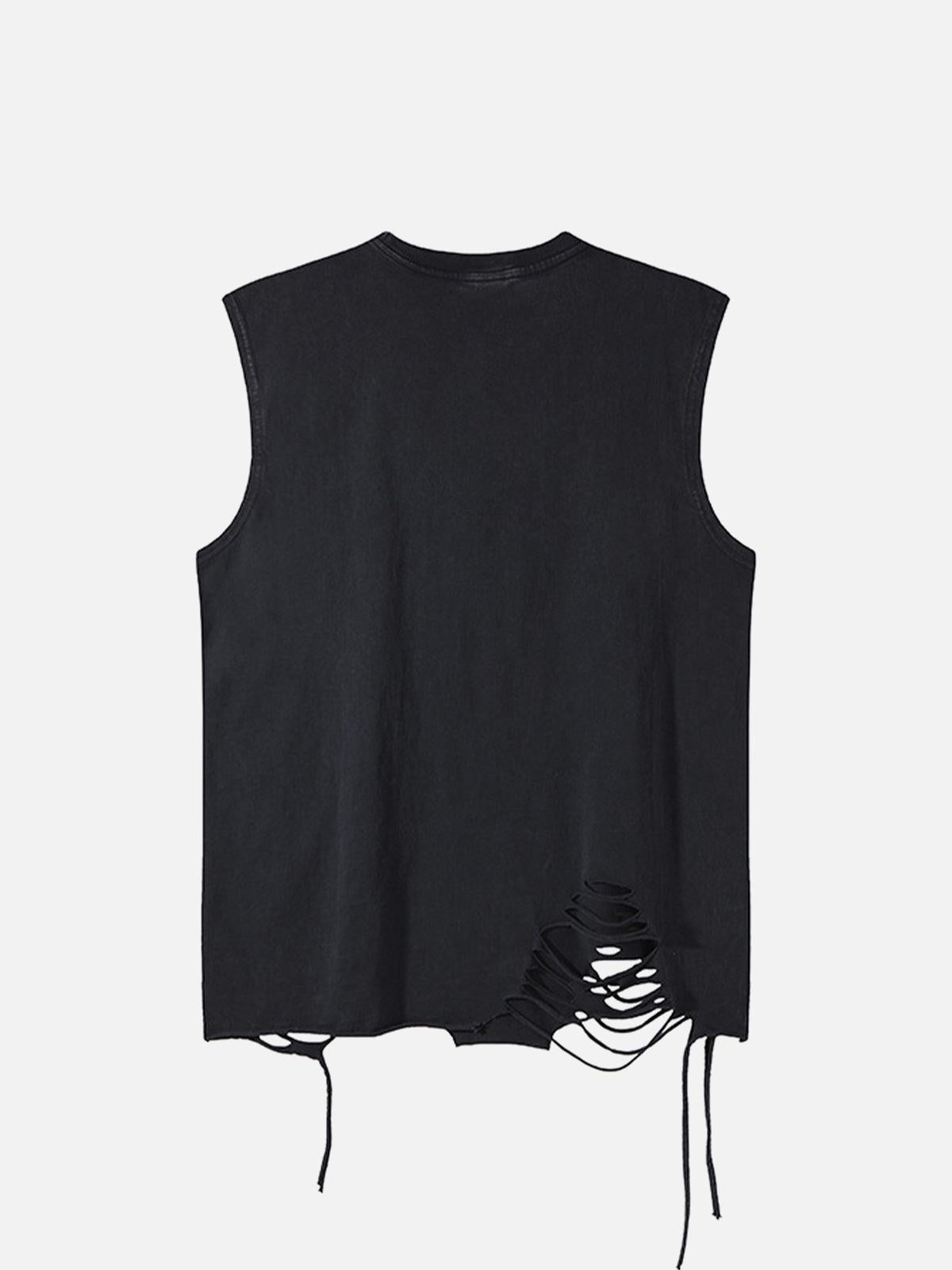 Concert Outfit Asymmetric Distressed Graffiti Chain Vest Concert Outfit Asymmetric Distressed Graffiti Chain Vest