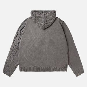 Concert Outfit Asymmetric Irregular Knitted Sweater Hoodie