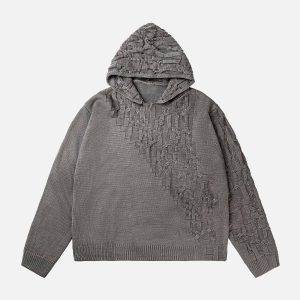 Concert Outfit Asymmetric Irregular Knitted Sweater Hoodie