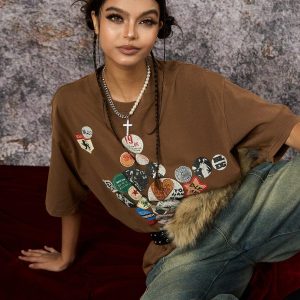 Concert Outfit Badge Print Distressed Short Sleeve T-Shirt