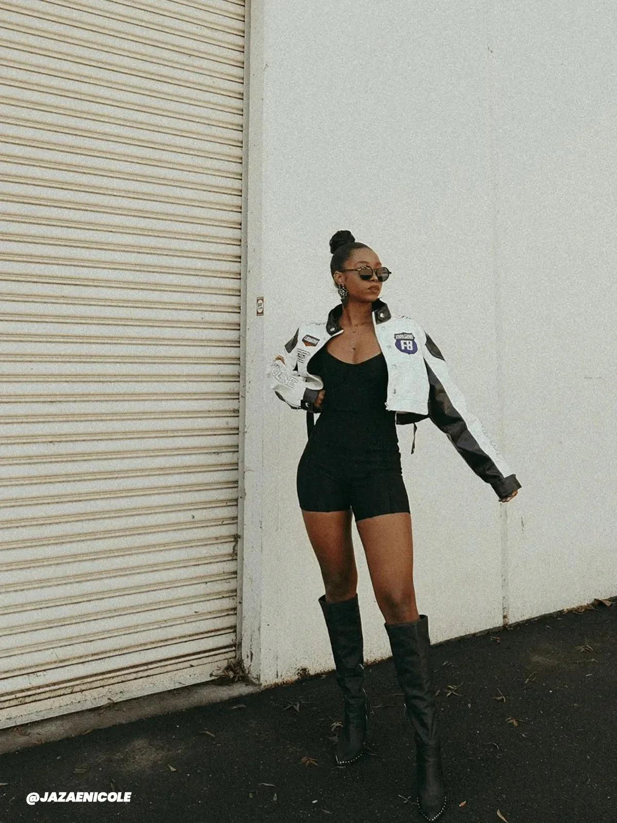 Concert Outfit Badge Short PU Leather Racing Jacket Concert Outfit Badge Short PU Leather Racing Jacket