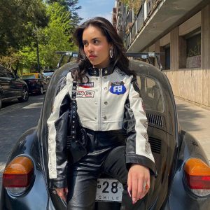 Concert Outfit Badge Short PU Leather Racing Jacket