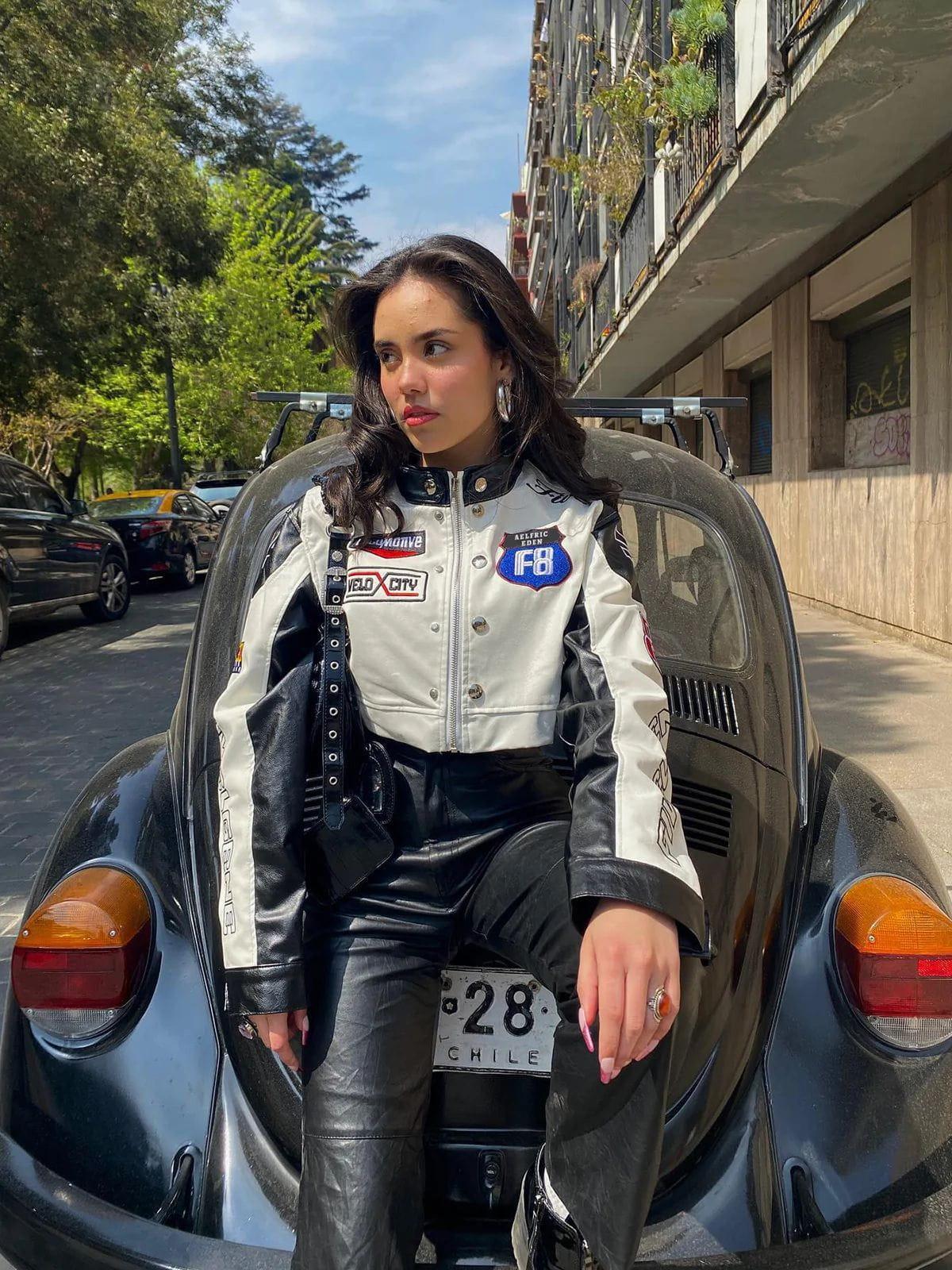 Concert Outfit Badge Short PU Leather Racing Jacket Concert Outfit Badge Short PU Leather Racing Jacket