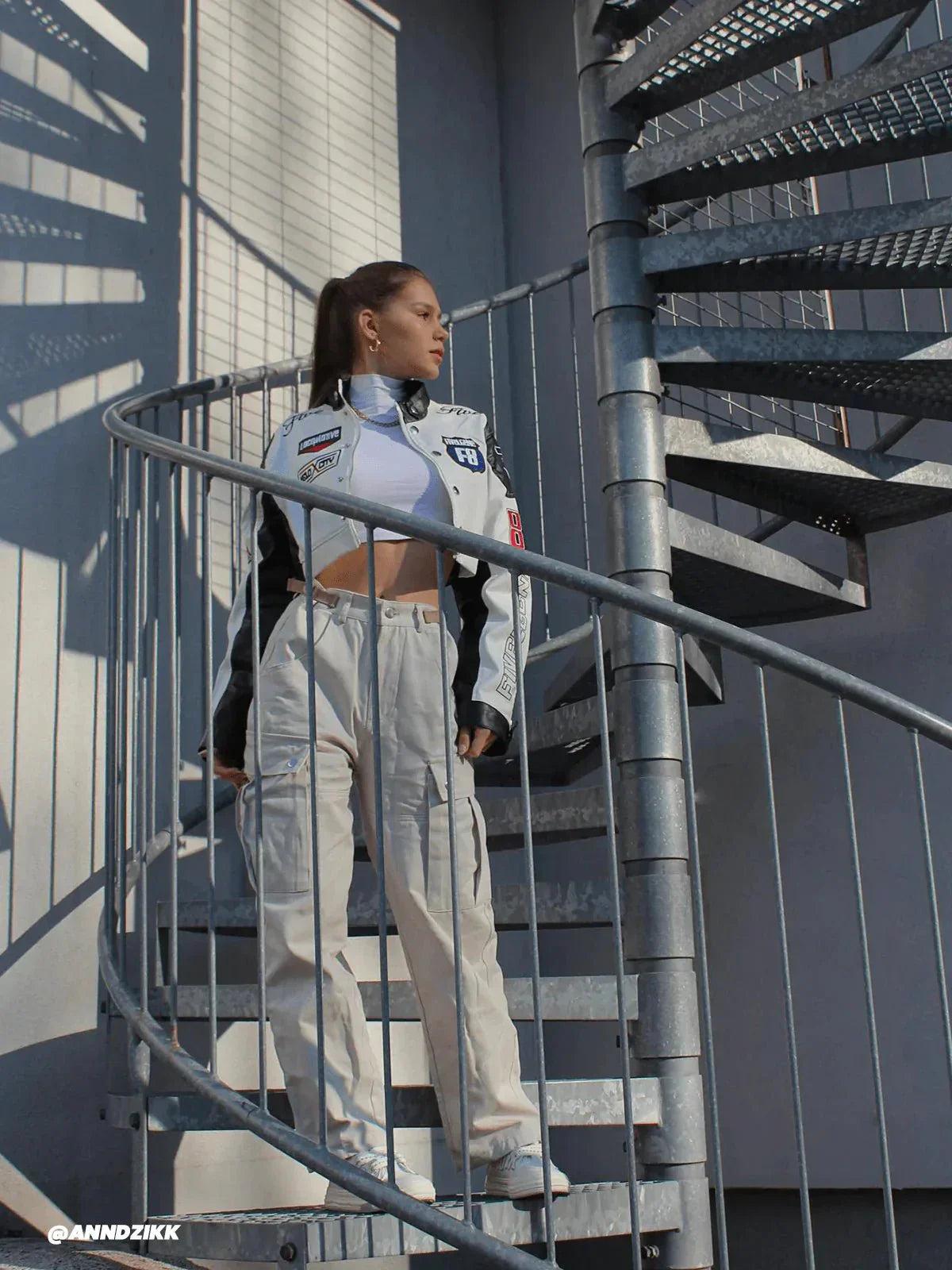 Concert Outfit Badge Short PU Leather Racing Jacket Concert Outfit Badge Short PU Leather Racing Jacket