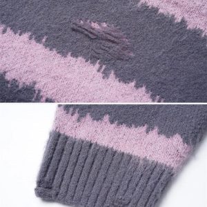 Concert Outfit Badge Striped Ripped Sweater