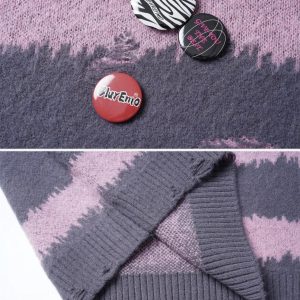 Concert Outfit Badge Striped Ripped Sweater