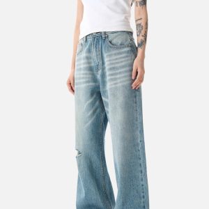 Concert Outfit Basic Distressed Loose Jeans
