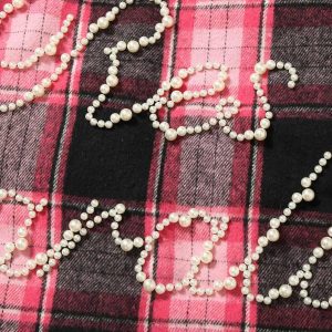 Concert Outfit Beaded Fur Collar Padded Plaid Jacket