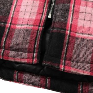 Concert Outfit Beaded Fur Collar Padded Plaid Jacket