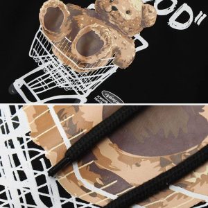 Concert Outfit Bear Shopping Cart Print Hoodie