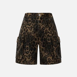 Concert Outfit Big Pocket Leopard Print Shorts