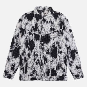 Concert Outfit Black And White Contrast Floral Denim Jacket