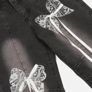 Concert Outfit Bow Butterfly Washed Jeans