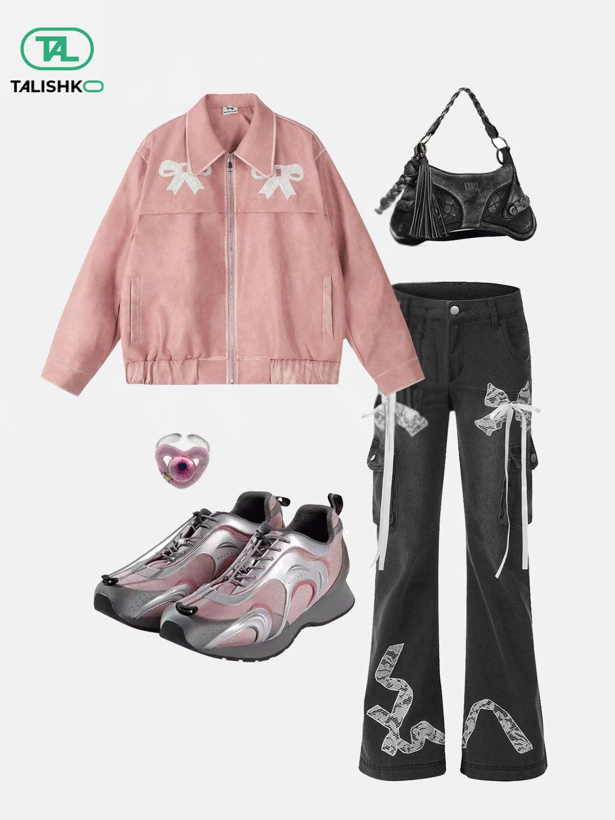 Concert Outfit Bow Cropped Faux Leather Jacket Concert Outfit Bow Cropped Faux Leather Jacket