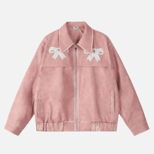 Concert Outfit Bow Cropped Faux Leather Jacket