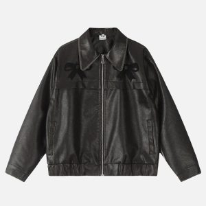 Concert Outfit Bow Cropped Faux Leather Jacket