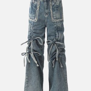 Concert Outfit Bow Fringe Washed Jeans