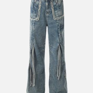 Concert Outfit Bow Fringe Washed Jeans