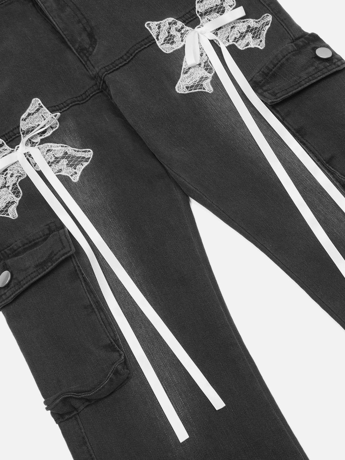 Concert Outfit Bow Multi Pocket Washed Jeans Concert Outfit Bow Multi Pocket Washed Jeans