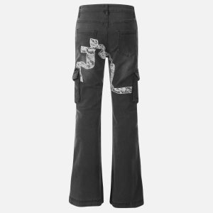 Concert Outfit Bow Multi Pocket Washed Jeans