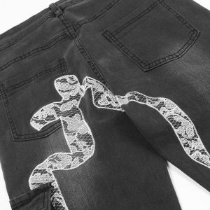 Concert Outfit Bow Multi Pocket Washed Jeans