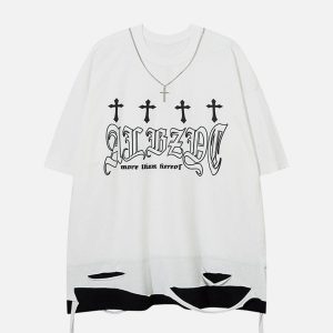 Concert Outfit Broken Hole Fake Two Pieces Tee