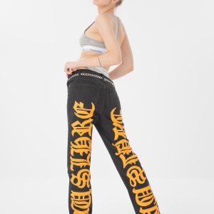 Concert Outfit Burning Text Embroidered Letters Jeans