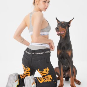 Concert Outfit Burning Text Embroidered Letters Jeans