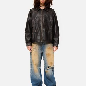 Concert Outfit Butterfly Faux Leather Jacket