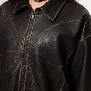 Concert Outfit Butterfly Faux Leather Jacket