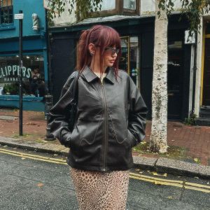 Concert Outfit Butterfly Faux Leather Jacket