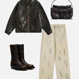 Concert Outfit Butterfly Faux Leather Jacket