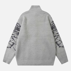 Concert Outfit Butterfly Jacquard  Knit Mock Neck Sweater