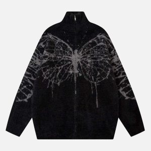 Concert Outfit Butterfly Jacquard  Knit Mock Neck Sweater