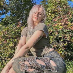 Concert Outfit Butterfly Leg Cutout Jeans