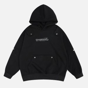 Concert Outfit Button Deconstructive Hoodie
