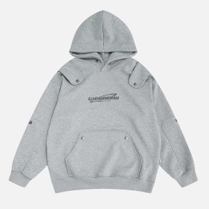 Concert Outfit Button Deconstructive Hoodie