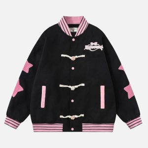 Concert Outfit Buttoned Star Embroidered Baseball Jacket