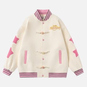 Concert Outfit Buttoned Star Embroidered Baseball Jacket