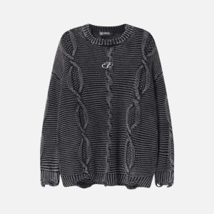 Concert Outfit Cable Knit Ripped Sweater