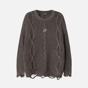Concert Outfit Cable Knit Ripped Sweater