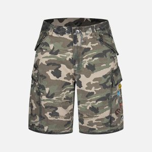 Concert Outfit Camouflage Badge Cargo Shorts