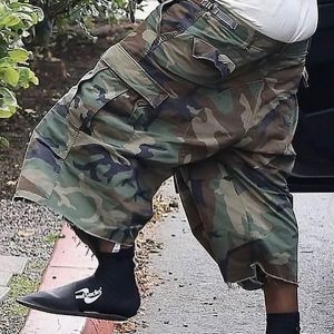 Concert Outfit Camouflage Buckle Waist Cropped Cargo Shorts