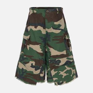 Concert Outfit Camouflage Buckle Waist Cropped Cargo Shorts