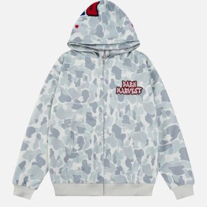 Concert Outfit Camouflage Double Cap Design Hoodie