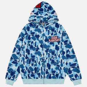 Concert Outfit Camouflage Double Cap Design Hoodie