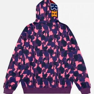 Concert Outfit Camouflage Double Cap Design Hoodie