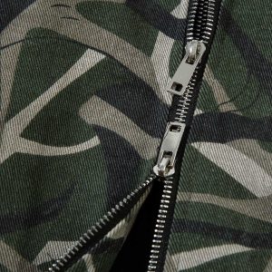 Concert Outfit Camouflage Faux Two-Piece Hooded Bomber Jacket