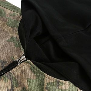 Concert Outfit Camouflage Faux Two-Piece Hooded Jacket