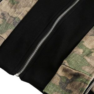 Concert Outfit Camouflage Faux Two-Piece Hooded Jacket
